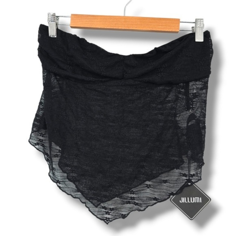 New JILLUMI Women's Black Lace Overlay Sheer Bandeau Tube Top‎ Size Large